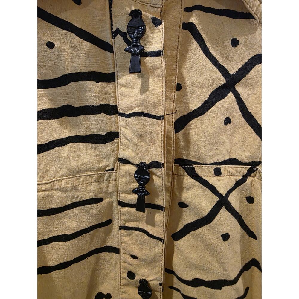 AS*HRO VTG 90s Maximalist CottonJacket YellowBlack Abstract African Button Sz XL - Picture 4 of 9
